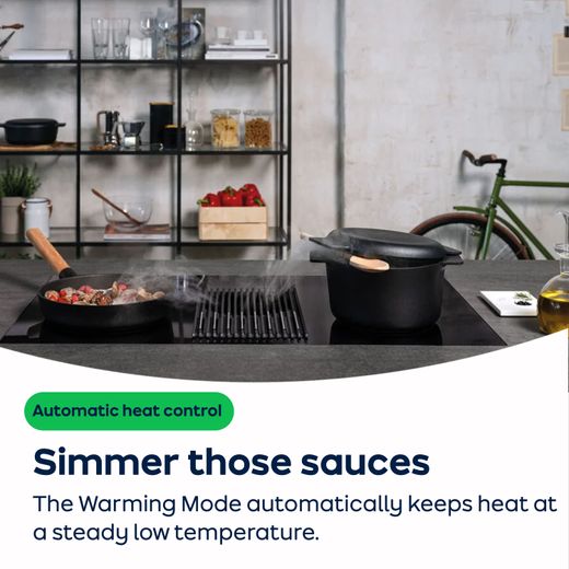 Elica NT-SWITCH BG RC 83cm Venting Induction Hob - Black - For Recirculating Ventilation - AO Annotation - Warming Mode